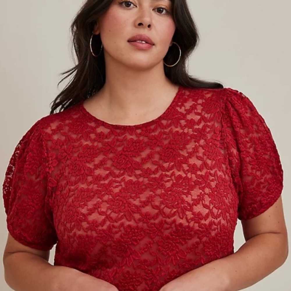 Torrid Puff Sleeve Lace Tee